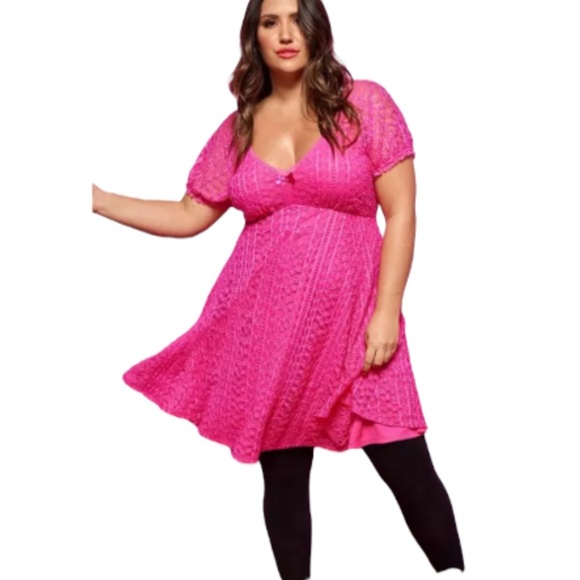 Torrid X Betsey Johnson Fit & Flare Puff Sleeve Mini Dress Pink Size 5X - Picture 1 of 14